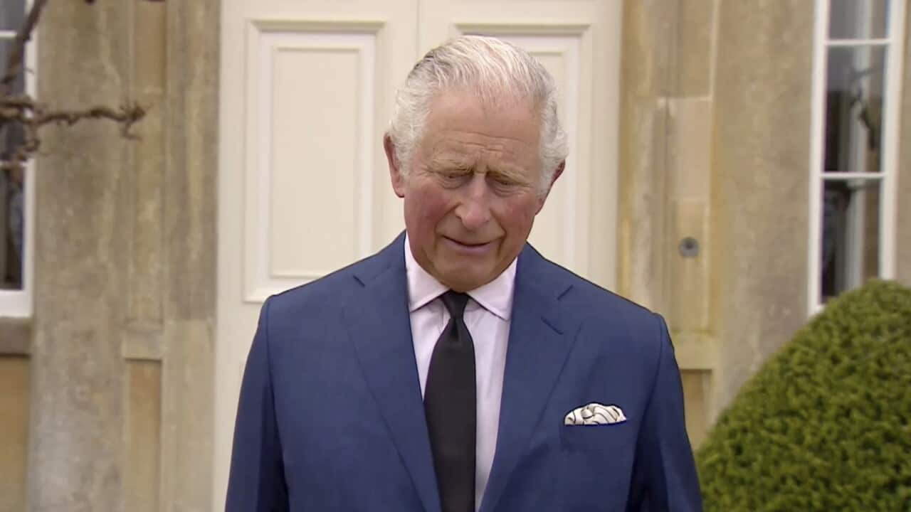 Britain's Prince Charles addresses the media, outside Highgrove House in Gloucestershire, England, Saturday, 10 April, 2021.