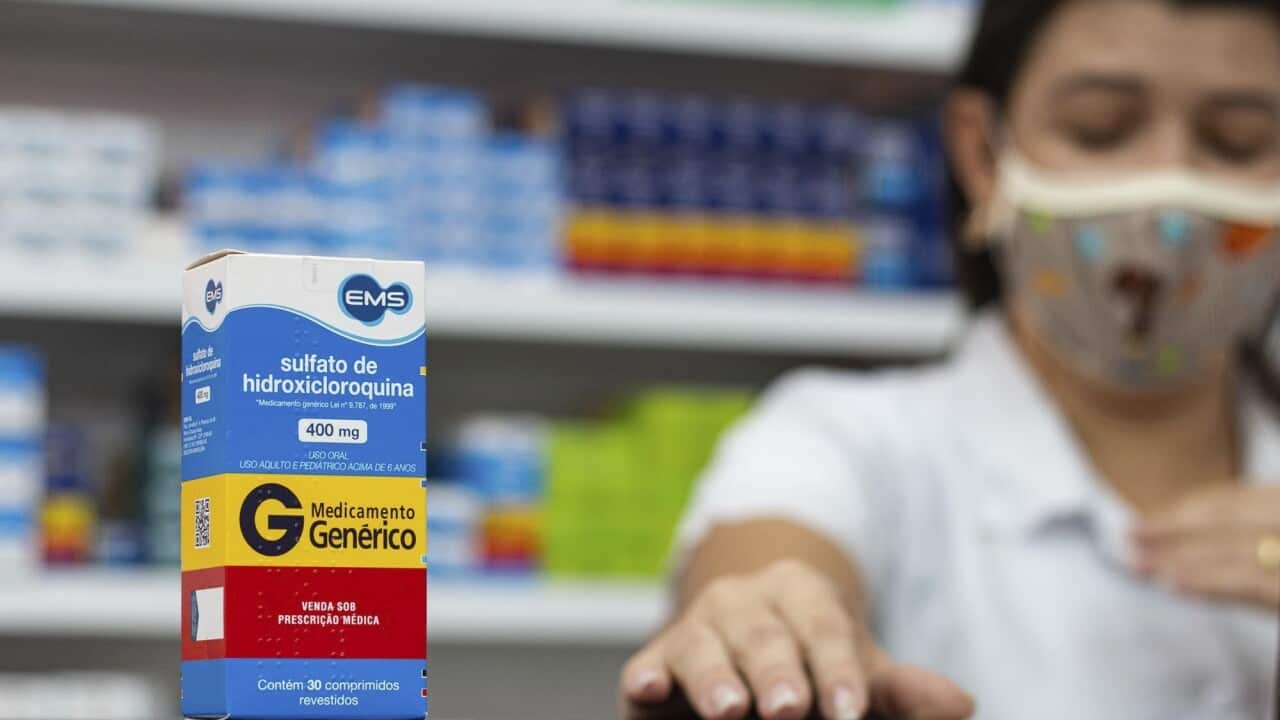 Hydroxychloroquine medication, for sale in a pharmacy.