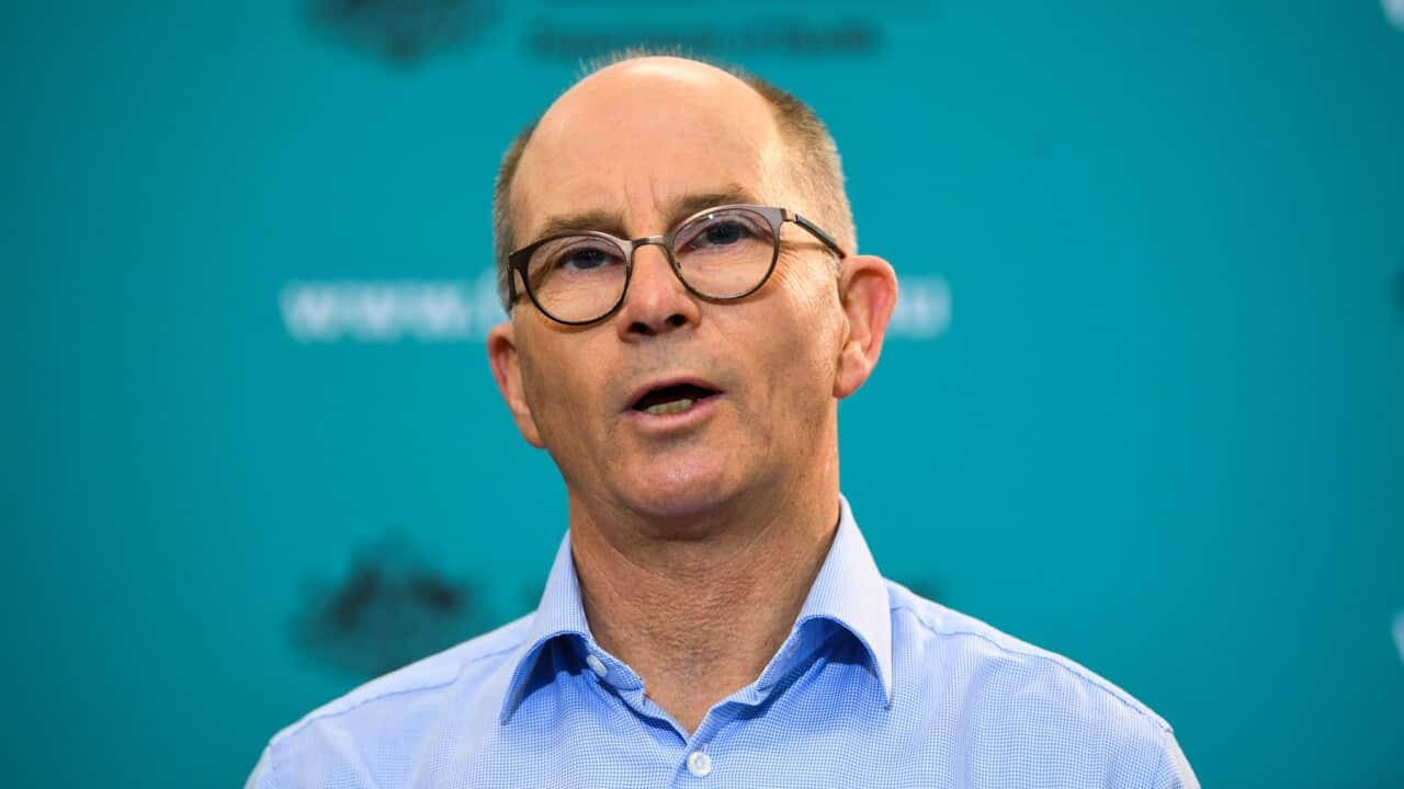 Deputy Chief Medical Officer Professor Paul Kelly speaks to the media during a press conference at the Australian Department of Health in Canberra, Friday, April 10, 2020. (AAP Image/Lukas Coch) NO ARCHIVING