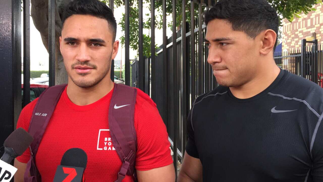 NRL players Valentine Holmes (L) and Jason Taumalolo