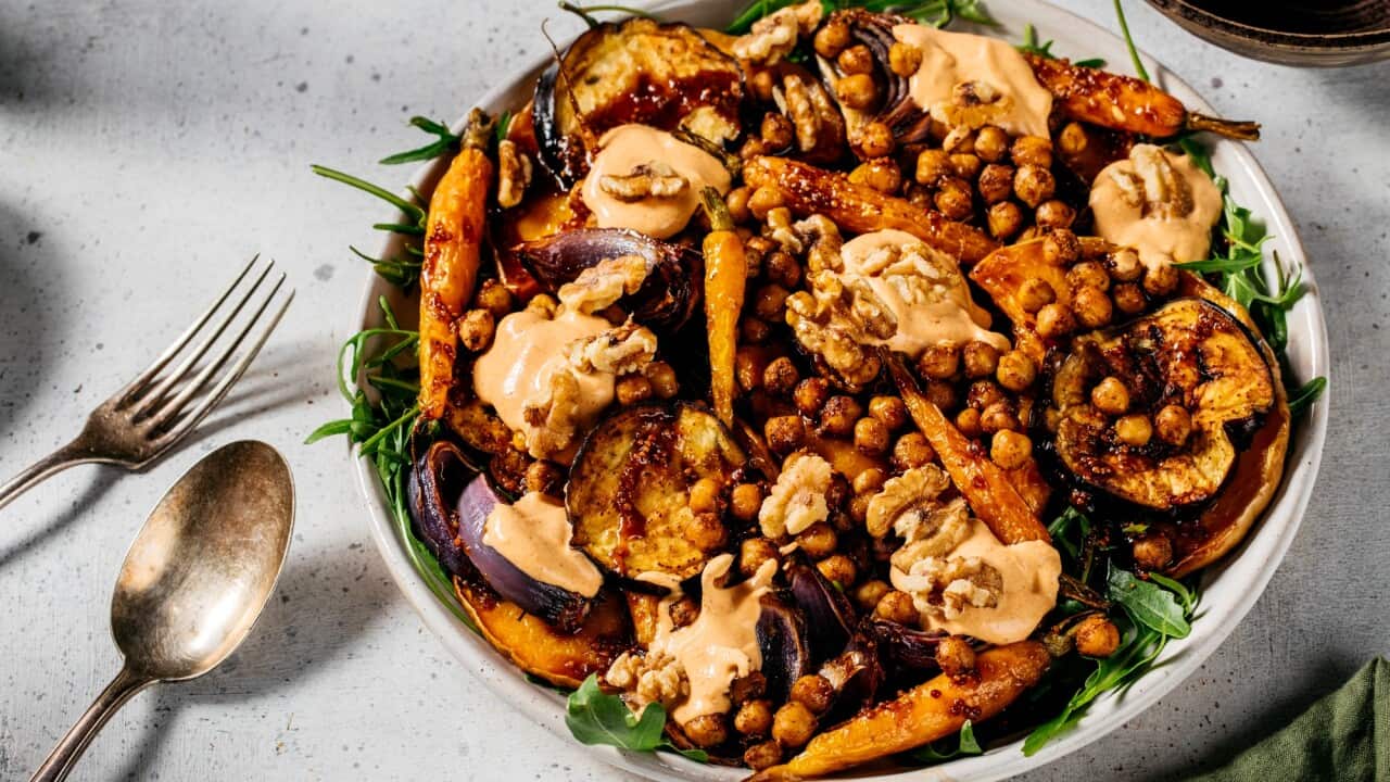 Roast vegetables and spiced chickpeas