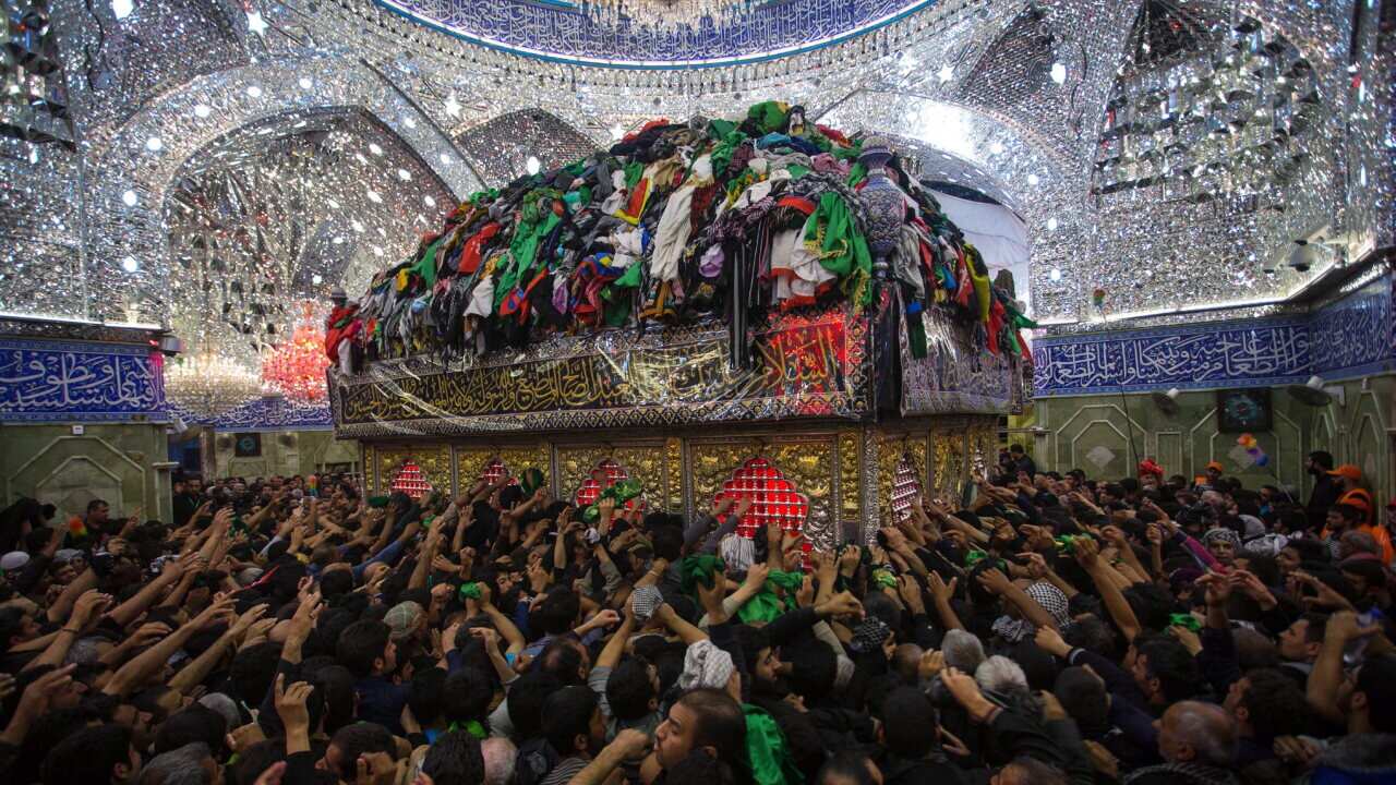 A picture made available on 3 December 2015 shows Shiite pilgrims gathering at the Imam Hussein shrine during ceremonies marking Arbain in the holy city of Karbala