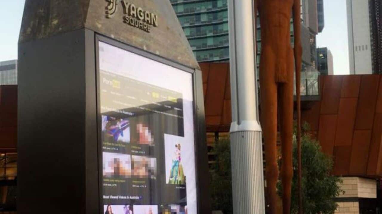 The homepage of Pornhub was beamed to the public on the interactive screen.