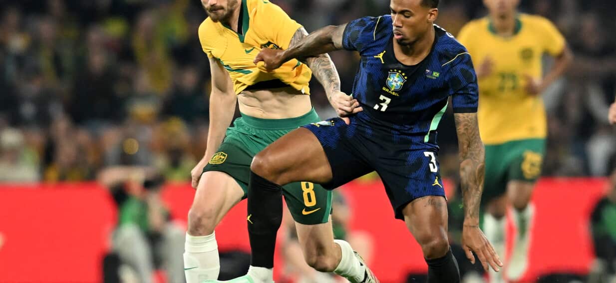 Socceroos shine bright and fizzle out in action-packed clash with Brazil in Brisbane
