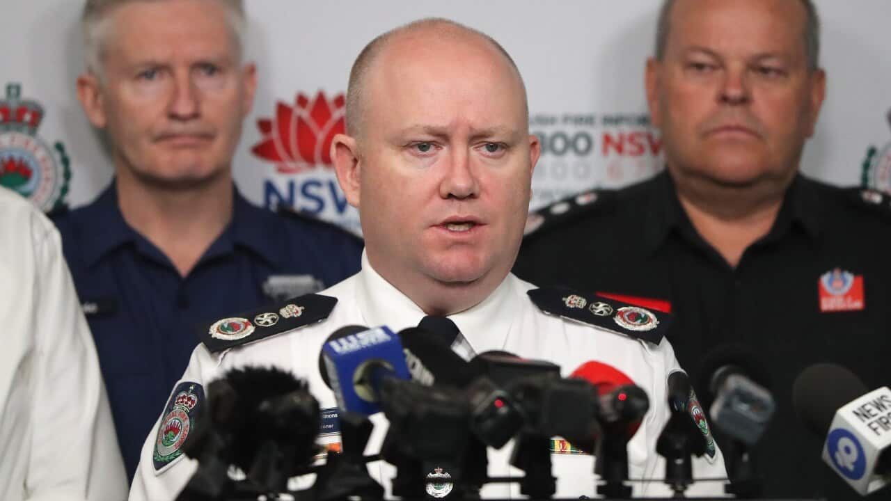 RFS Commissioner Shane Fitzsimmons speaks to the media during a press conference at the NSW Rural Fire Service (RFS) Headquarters in Sydney.