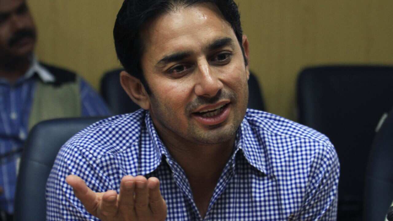 Saeed Ajmal at a press conference.
