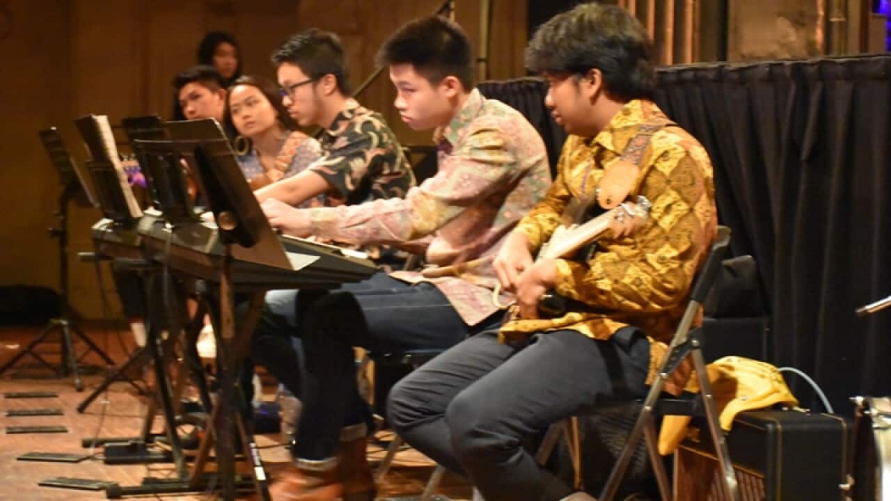 Matthew William ( 2nd from right) performing at drama musical TEMU LAWAK 2019 by PPIA Victoria in Melbourne, 17 Aug 2019.