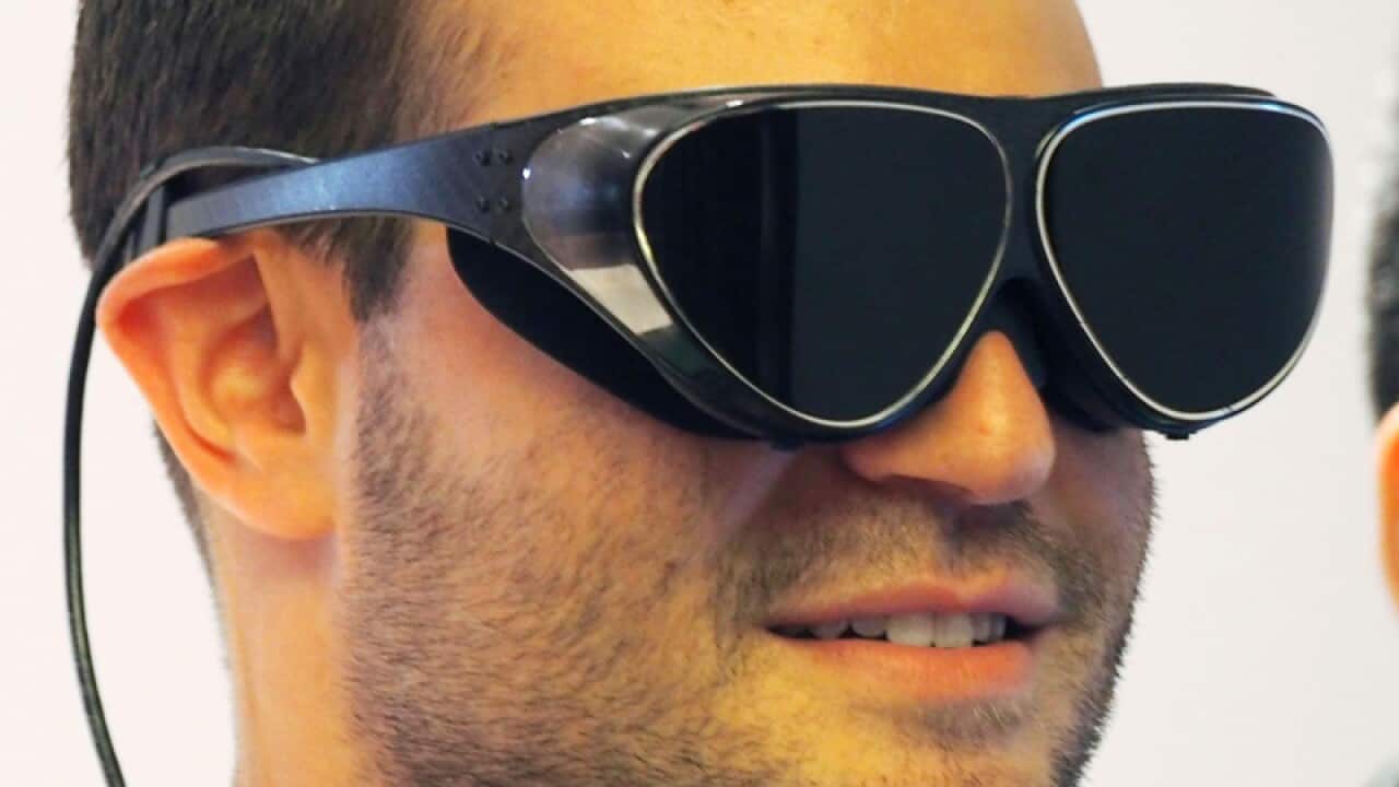 "V1," a virtual-reality headset weighing only 88 grams