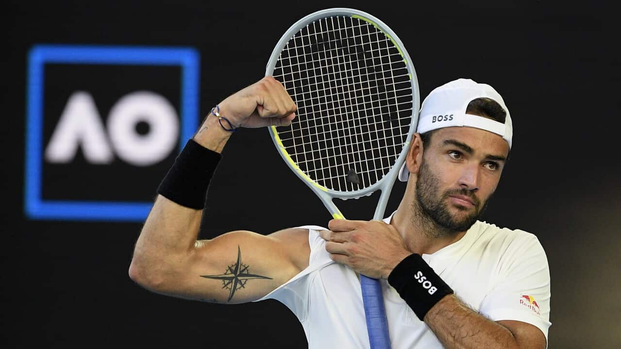 Matteo Berrettini festeggia il successo contro Carlos Alcaraz