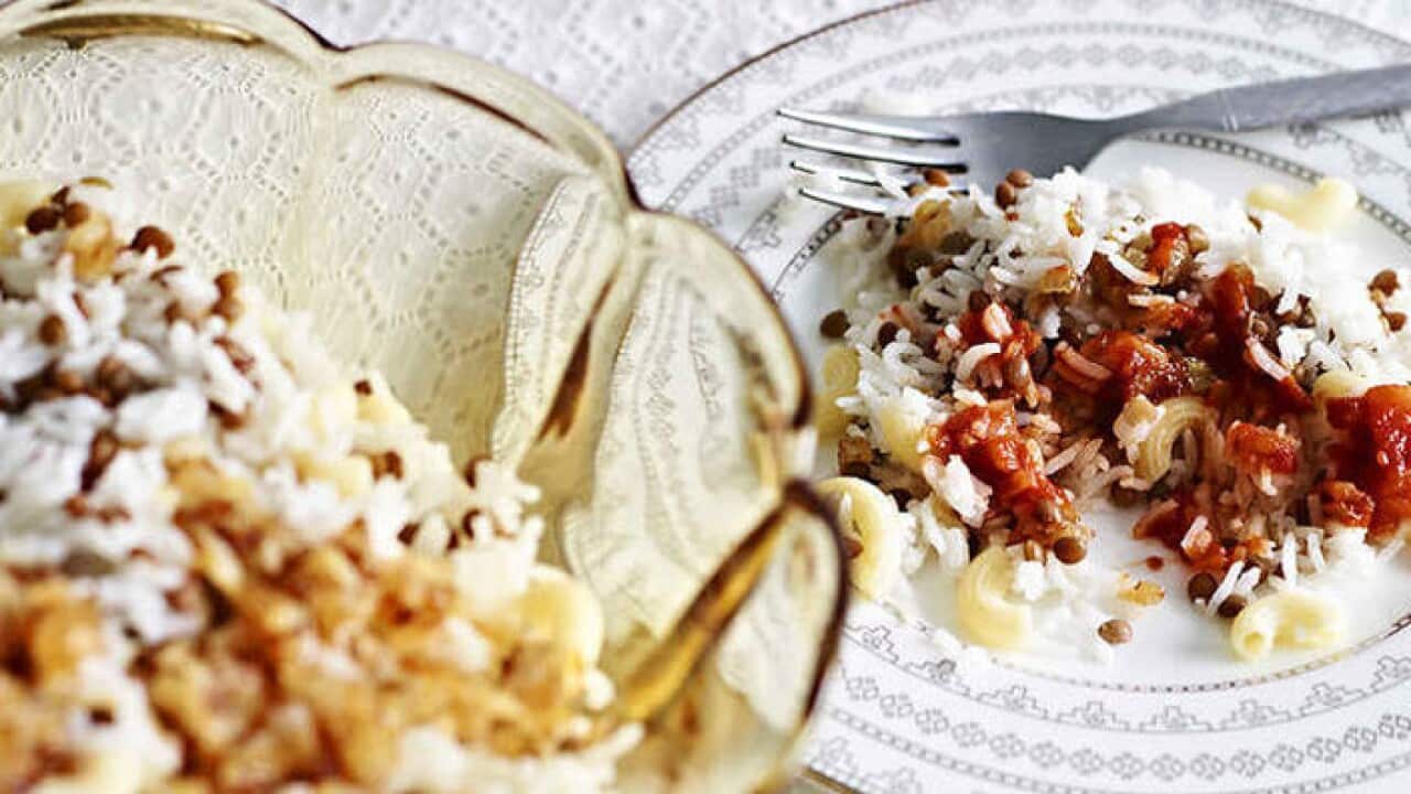 Lentils and rice with tomato (koshari)
