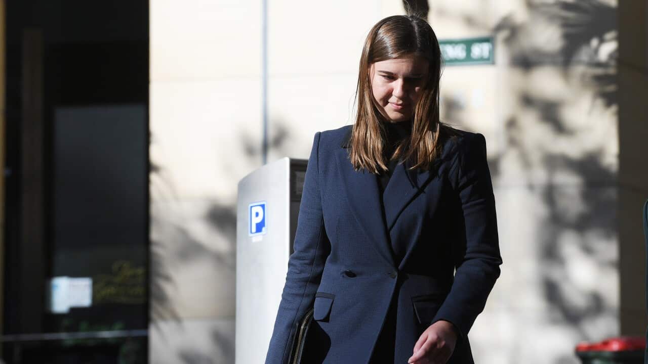 Former political staffer Brittany Higgins arrives at the Commonwealth Parliamentary Offices for a meeting with Prime Minister Scott Morrison in Sydney, Friday, April, 2021.