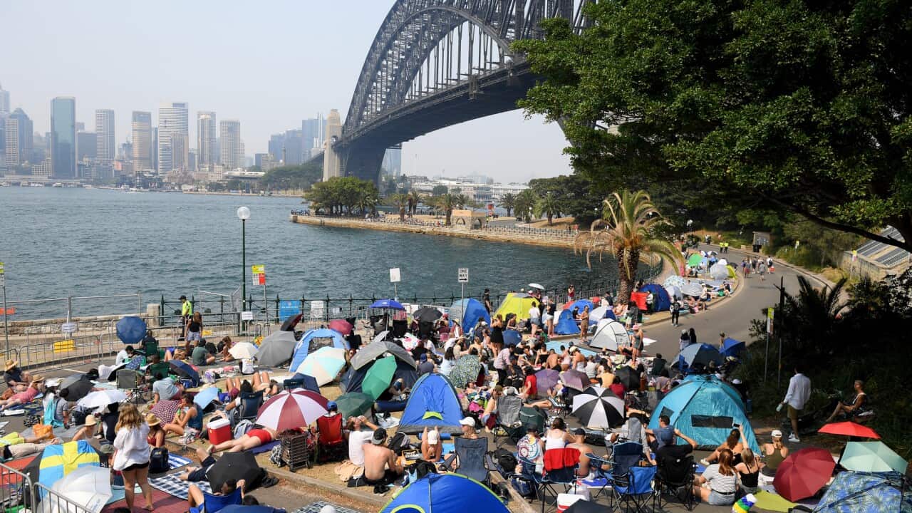 Revellers at Kirribilli, ahead of the New Year's Eve fireworks, in Sydney
