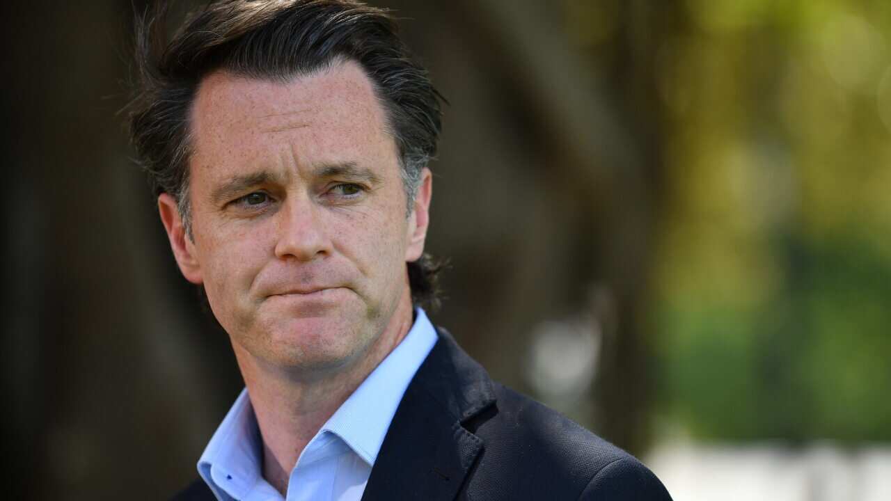 NSW Labor Leader Chris Minns speaks during a press conference at NSW Parliament in Sydney, Monday, October 4, 2021. (AAP Image/Joel Carrett) NO ARCHIVING