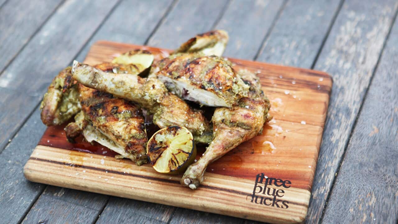 Barbecued brick jerk chicken