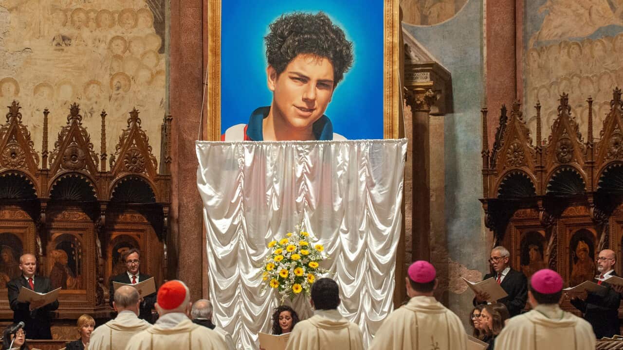 Agostino Vallini celebrates Mass for the beatification process of Carlo Acutis at the Basilica of San Francesco.