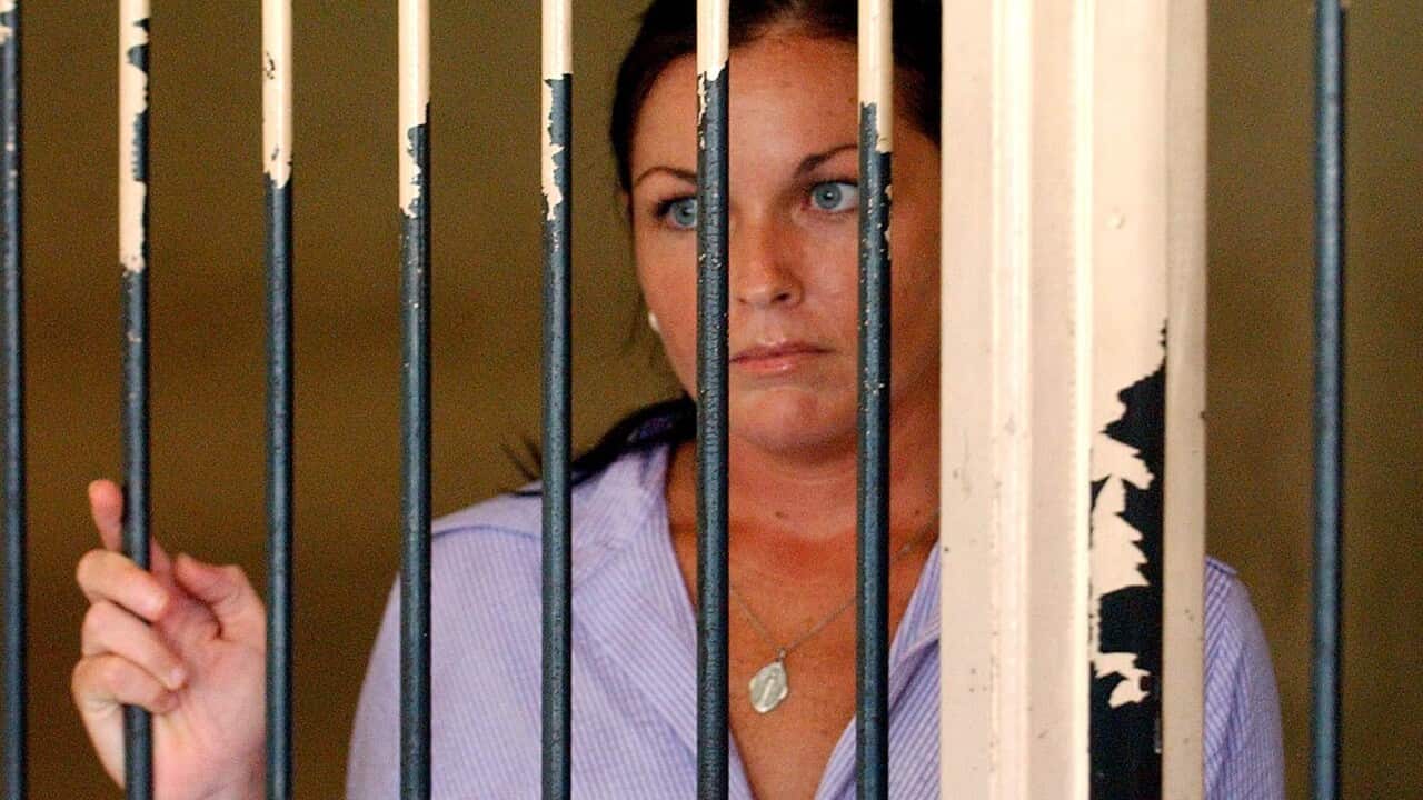 (File Image) Schapelle Corby at the holding cells at the Denpasar District Court in April 2005.