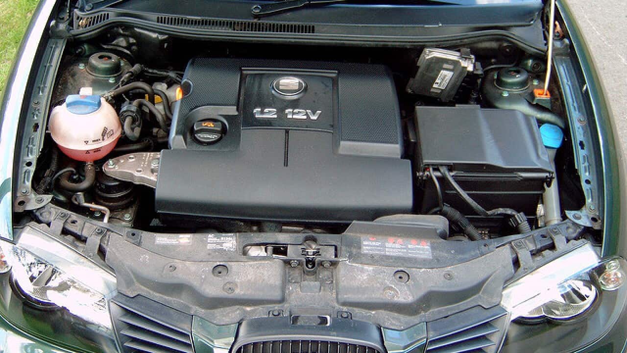 inside a car's bonnet