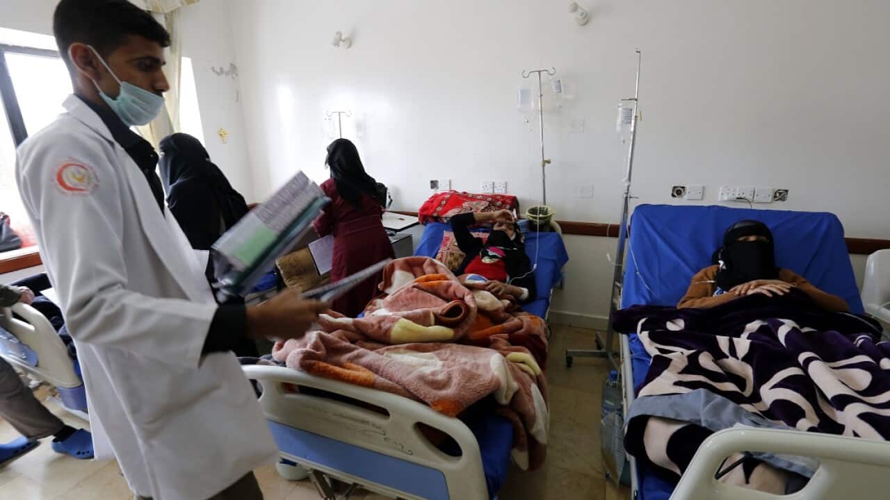Cholera-infected Yemeni women receive treatment at a hospital in Sana'a, Yemen.