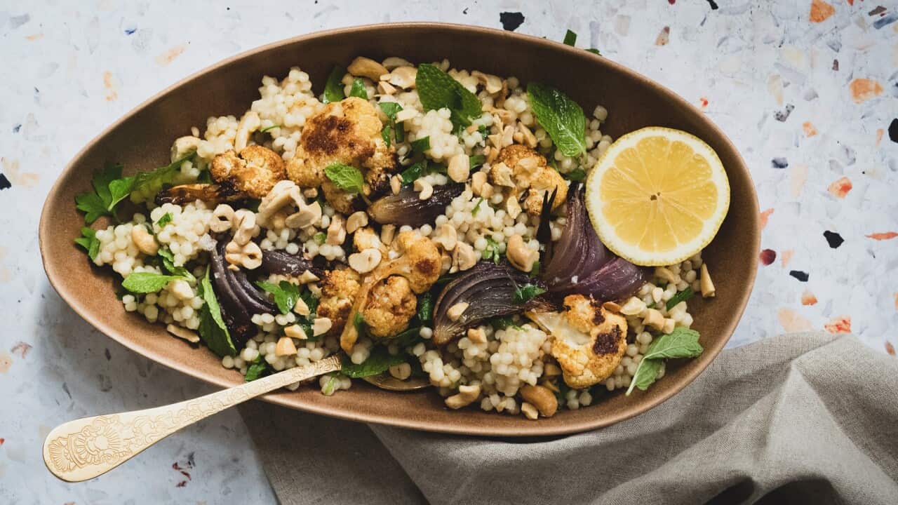 Roast cauliflower and cous cous salad