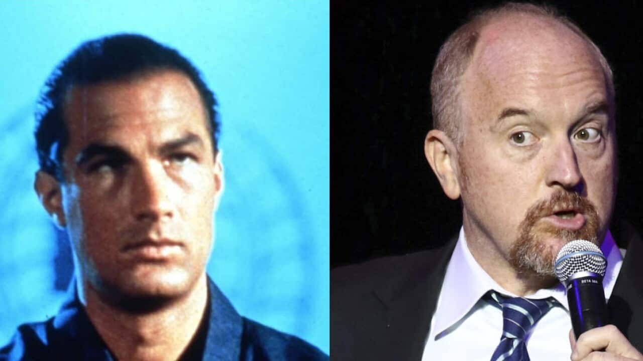 Steven Seagal in film Hard to Kill and US comedian Louis C.K.