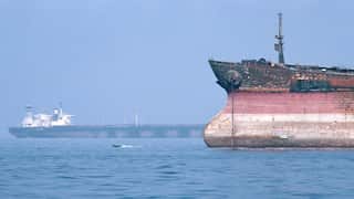 Tankers anchored in the strait of Hormuz