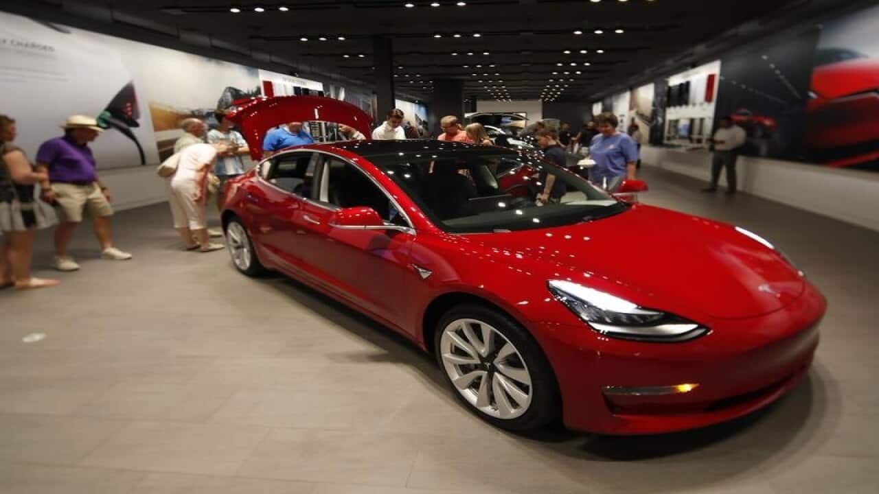 A Tesla showroom in the Cherry Creek Mall in Denver.