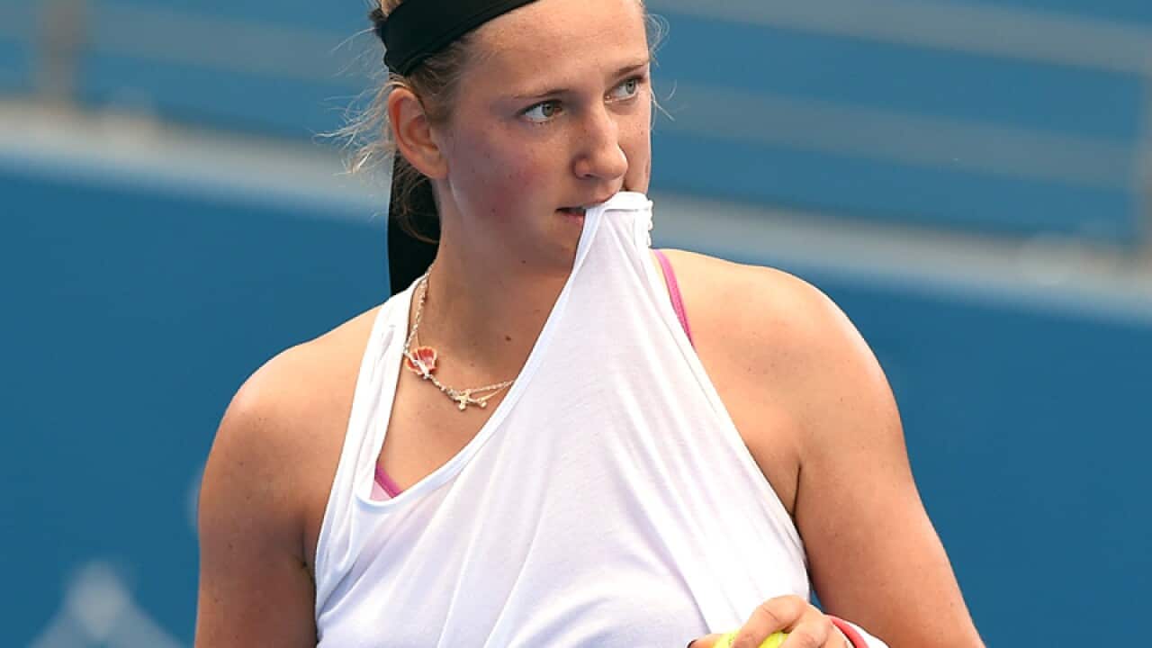 Victoria Azarenka during a practice session in Brisbane