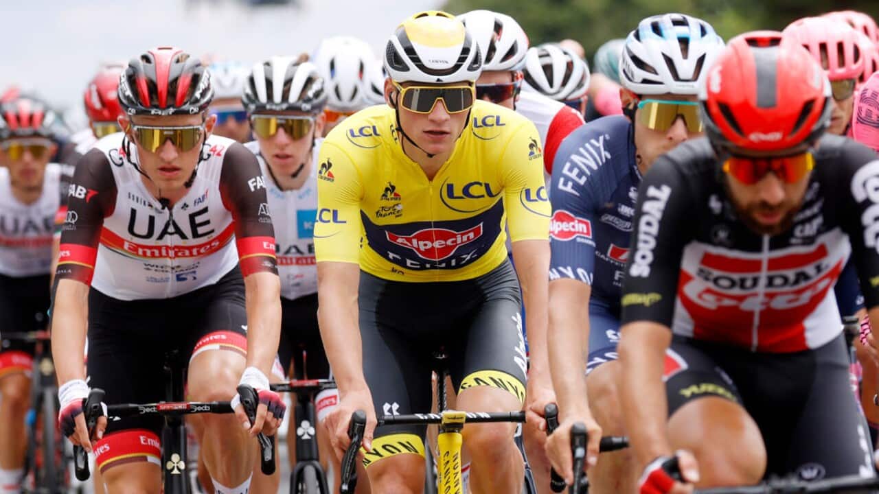 Yellow jersey holder Mathieu van der Poel (Alpecin-Fenix) during Stage 4 of the Tour de France