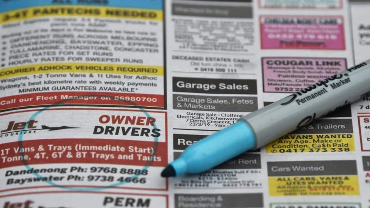 A classifieds job section in a newspaper