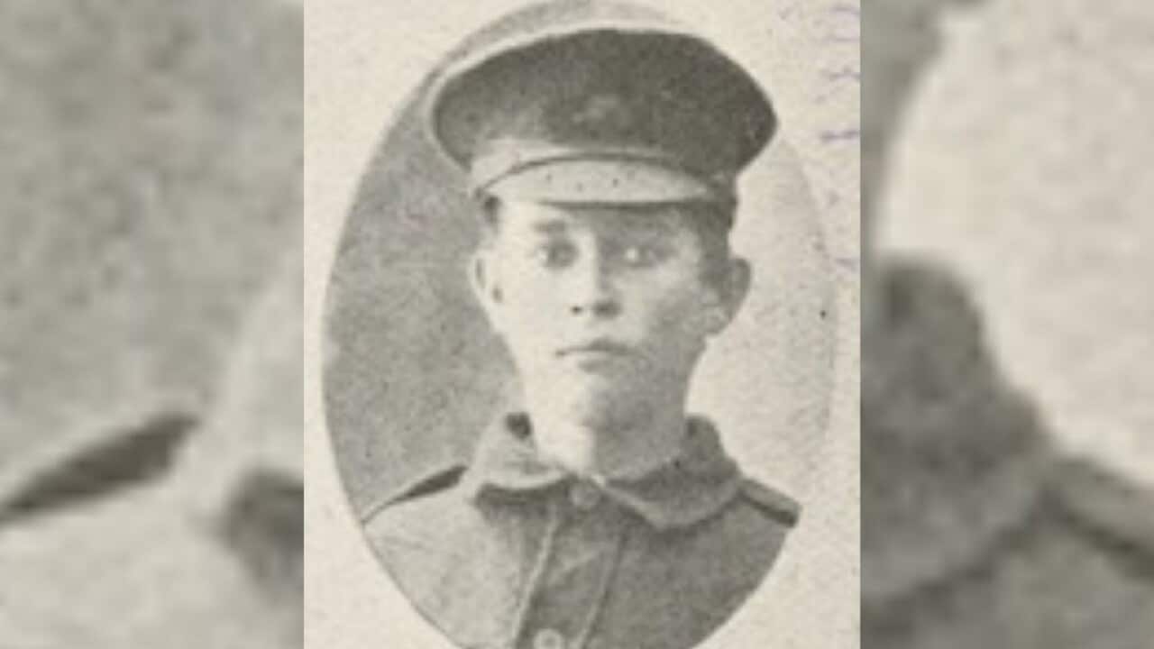 Private Valentine Hare, one of the soldiers photographed in The Queenslander Pictorial, supplement to The Queenslander, 1917 (John Oxley Library, State Library of Queensland 2016).jpg