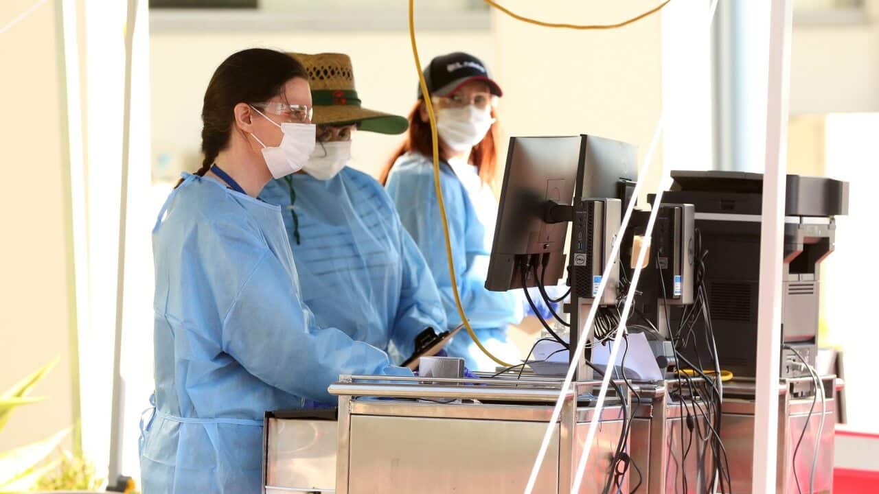 A drive-through COVID-19 testing facility in Murarrie, Brisbane.