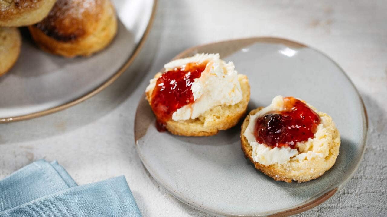 Buttermilk scones with cream and jam