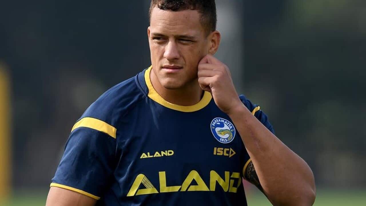 Parramatta Eels NRL player Kane Evans takes part in a team training.