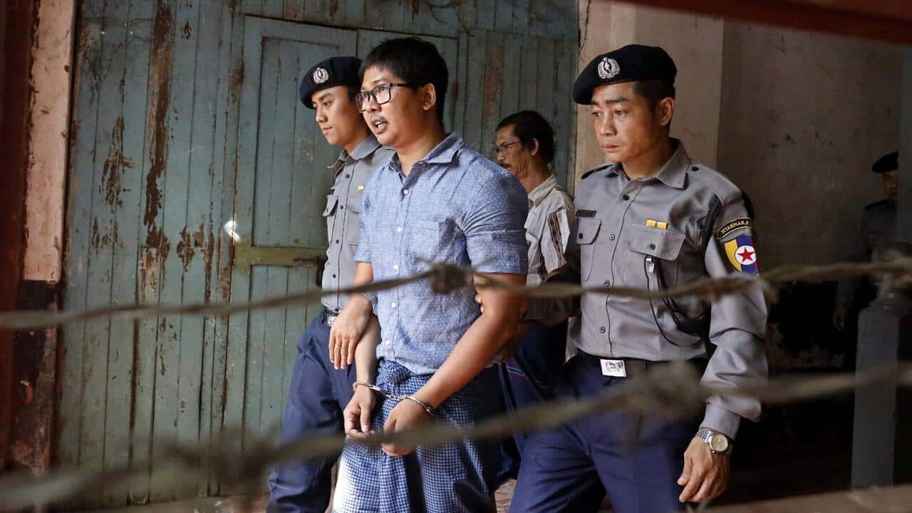 The Reuters journalist U Wa Lone was escorted by the police from a court in Yangon, Myanmar, last month.
