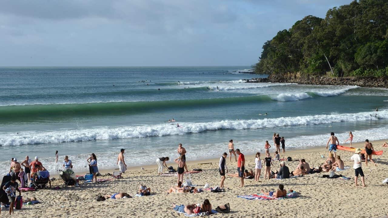 Beachgoers on Noosa Beach (AAP)