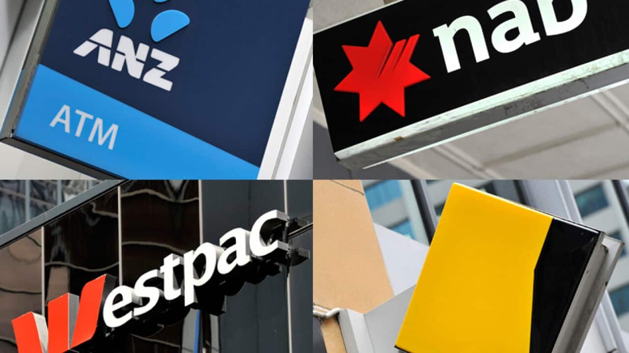 A composite image of bank signage