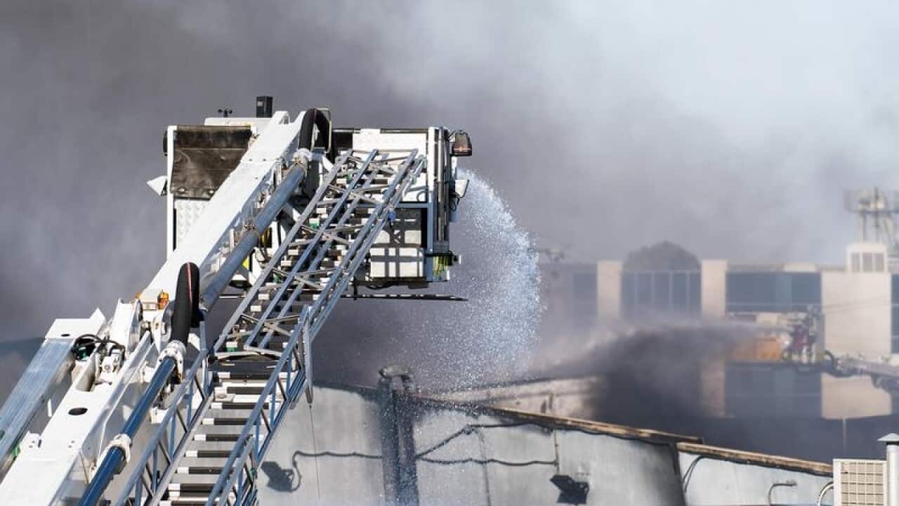 A view from nearby a factory fire in north Melbourne