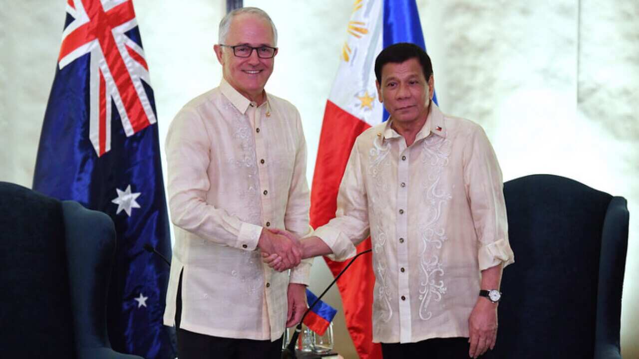 Australia's Prime Minister Malcolm Turnbull meets Philippines President Rodrigo Duterte for a bilateral meeting during ASEAN forum in Manila