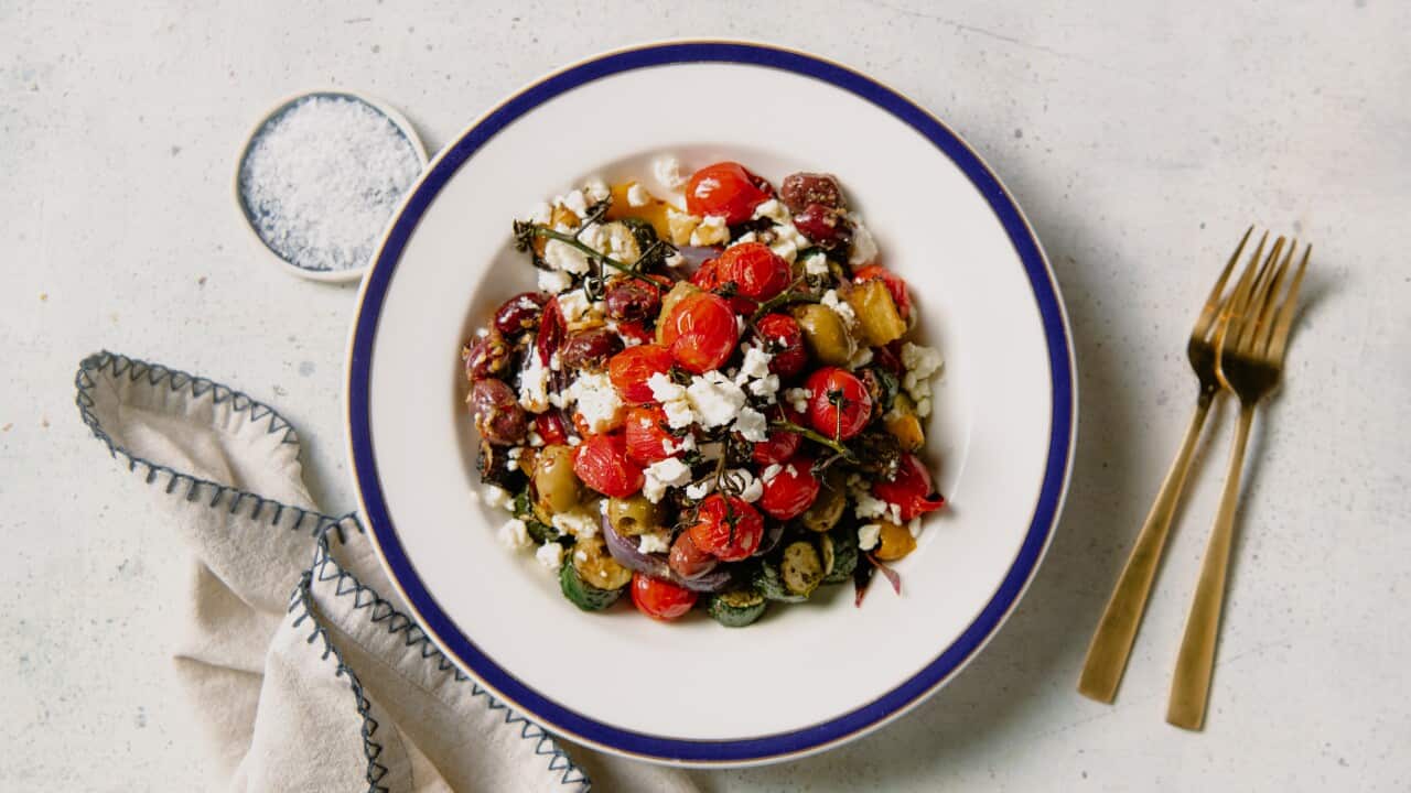 Mediterranean vege tray bake