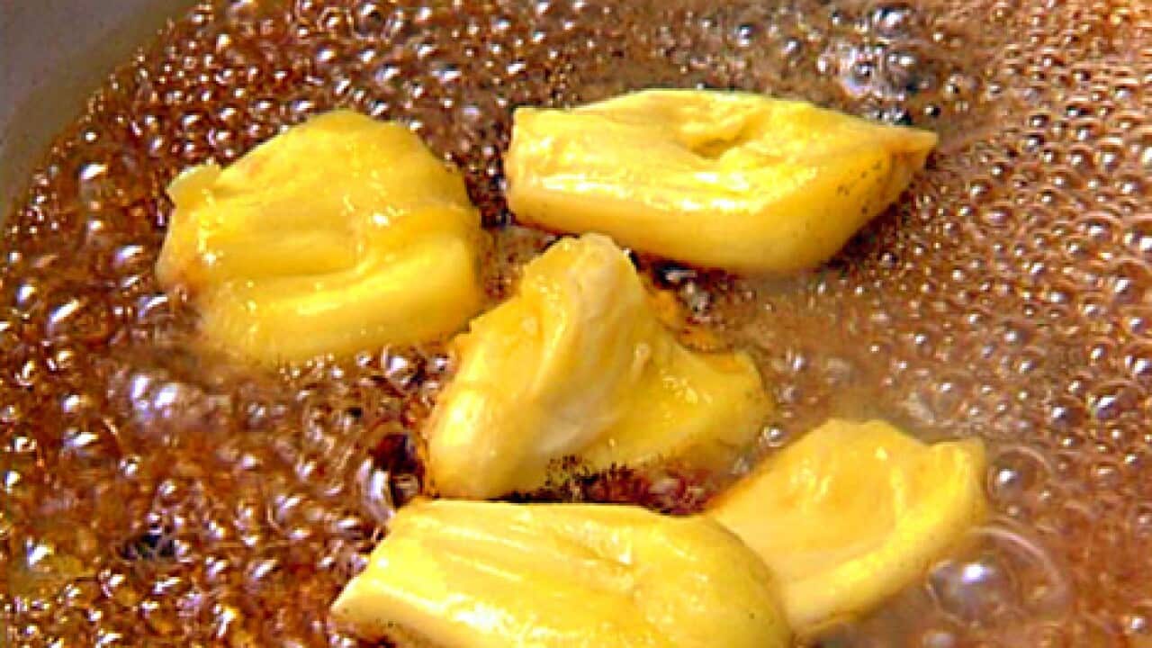 Caramelised jackfruit and bamboo dessert