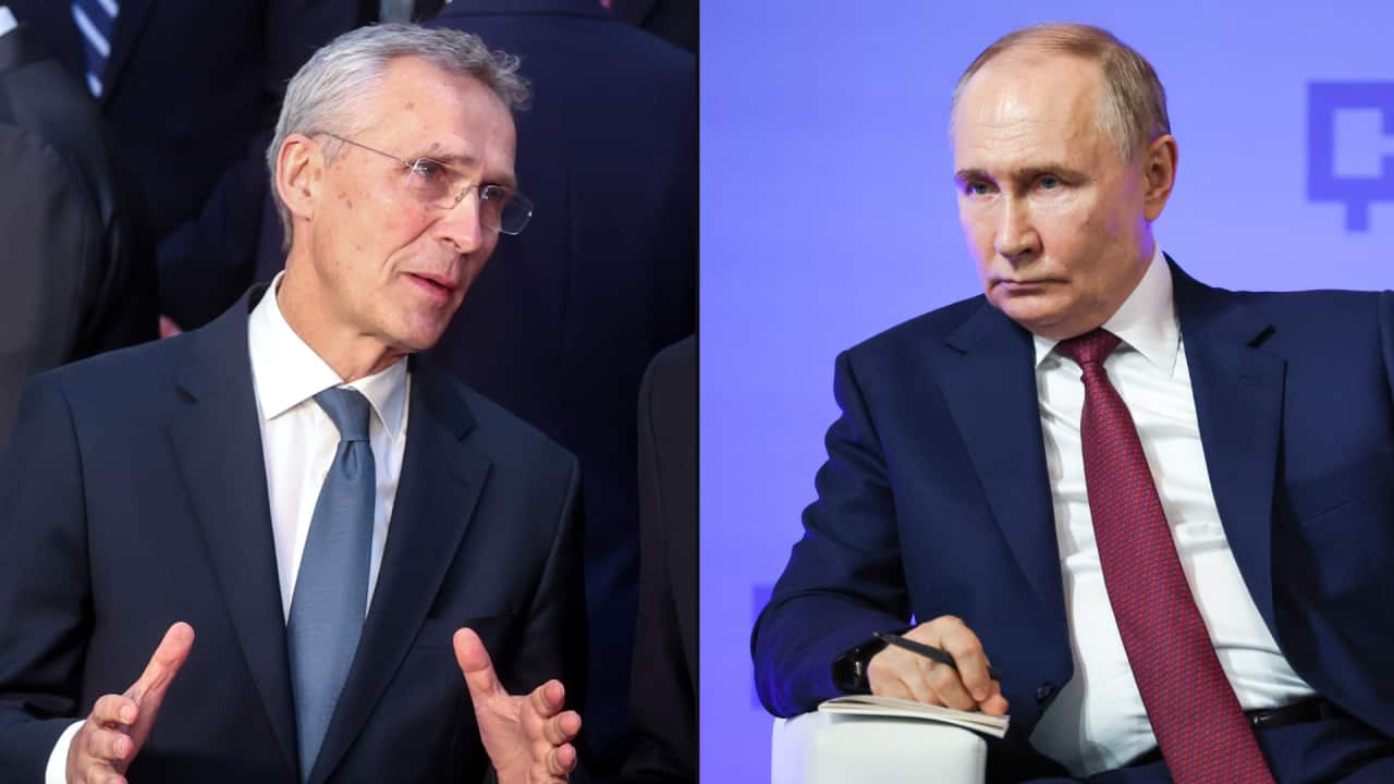 A composite image of two men, both wearing dark suits and quite stern expressions.