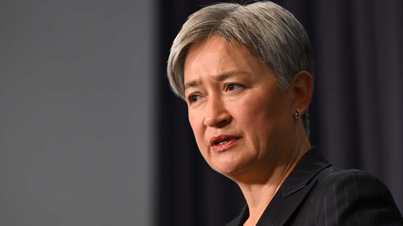 Australian Foreign Minister Penny Wong speaks to the media during a press conference at Parliament House in Canberra