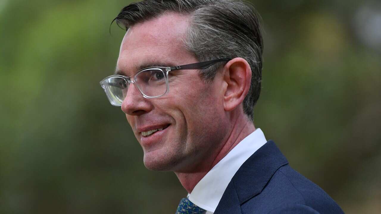 NSW Premier Dominic Perrottet speaks to the media during a press conference in Sydney, Tuesday, October 12, 2021. (AAP Image/Joel Carrett) NO ARCHIVING