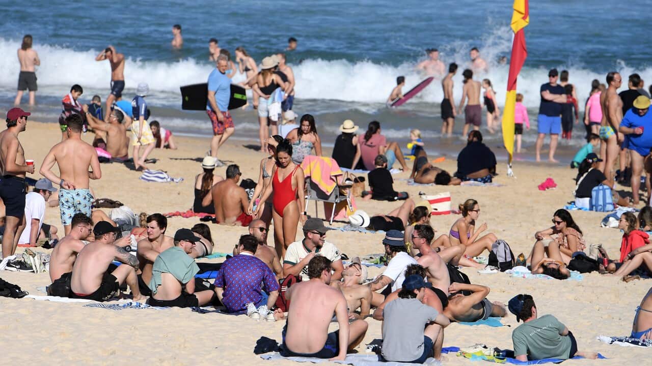Sydneysiders enjoy a sunny day at Bondi Beach.