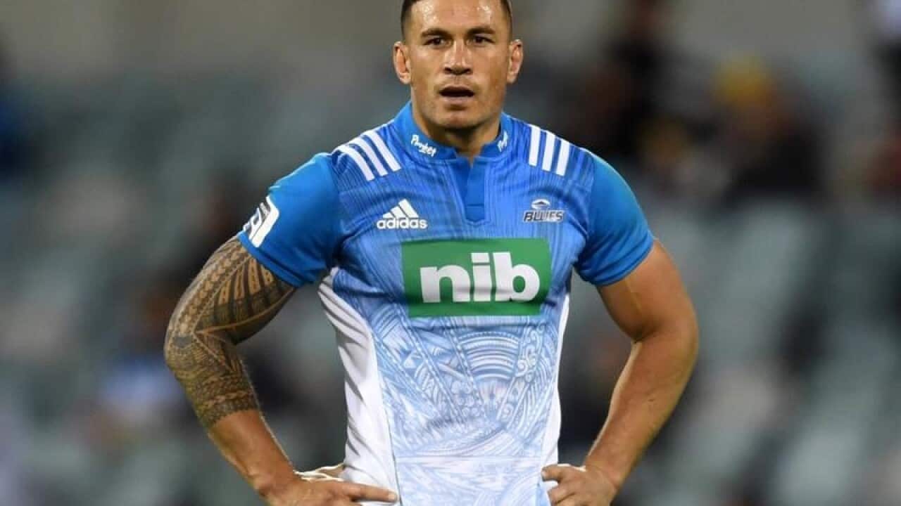 Sonny Bill Williams of the Blues reacts.