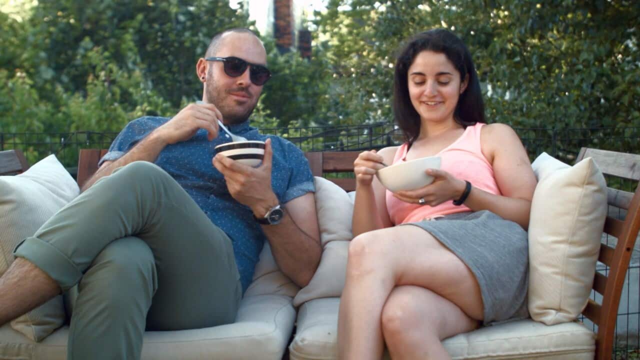 Emily Soukas with Lachie, who she met on a blind date.