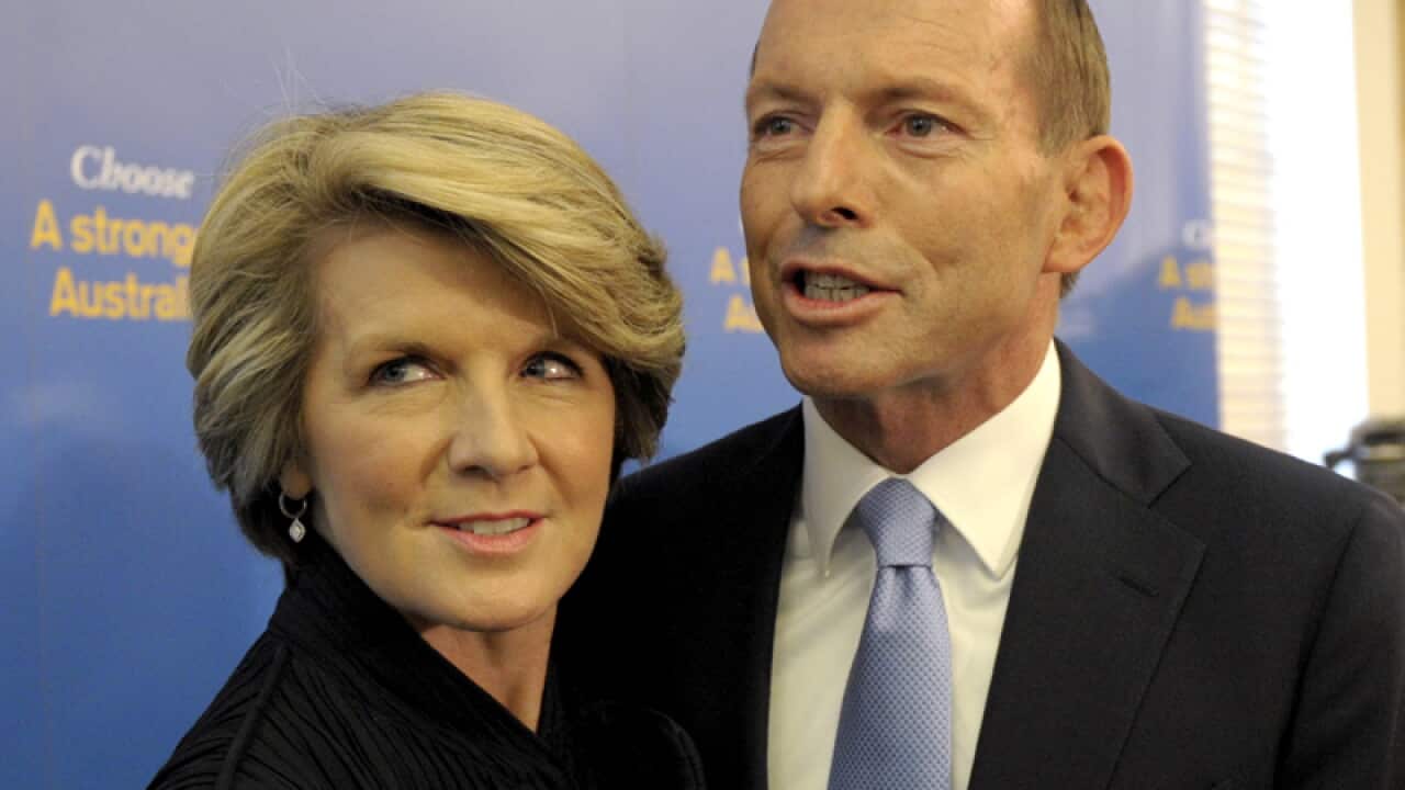 Opposition leader Tony Abbott (R) and deputy Julie Bishop