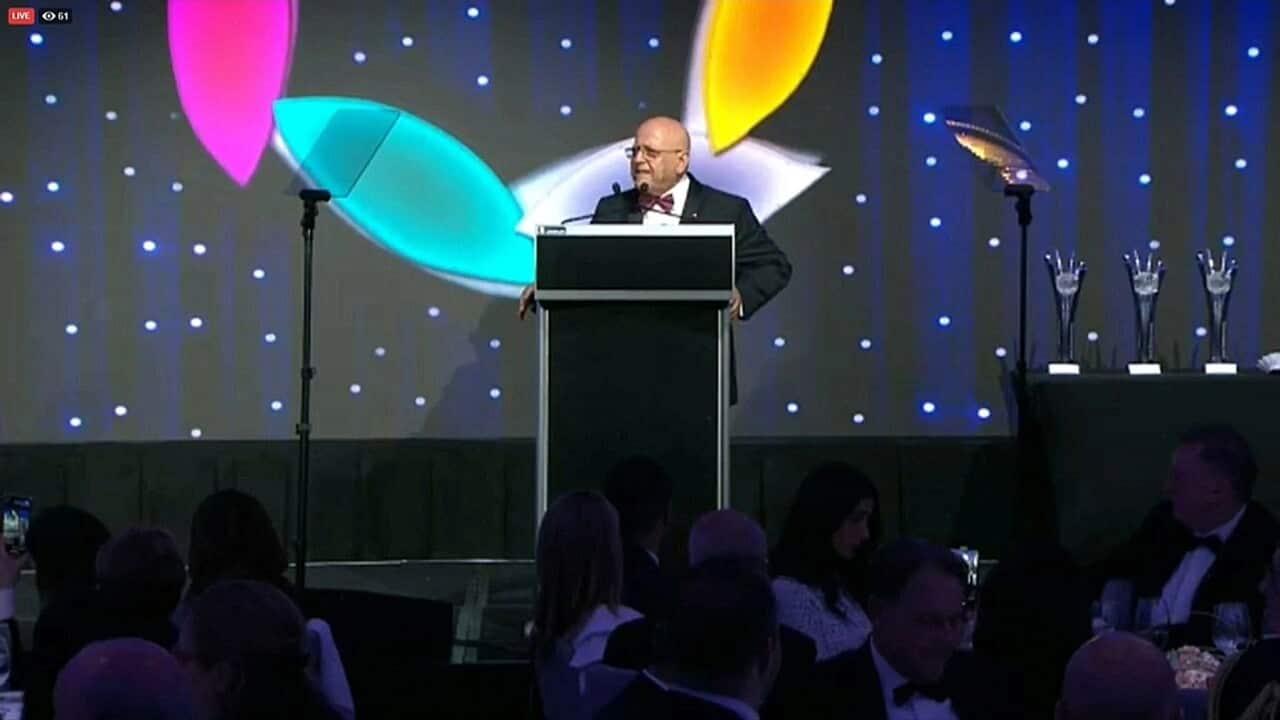 Joesph Assaf, AO, speaking at the Ethnic Business Awards event he founded in 1988