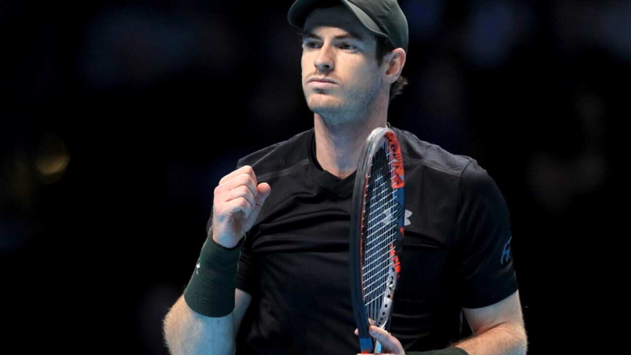 Andy Murray celebrates during his match with Stan Wawrinka