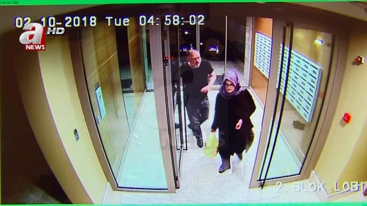 CCTV video that emerged Monday appears to show Jamal Khashoggi and his fiancee, Hatice Cengiz, at an apartment building in Istanbul hours before he was killed.